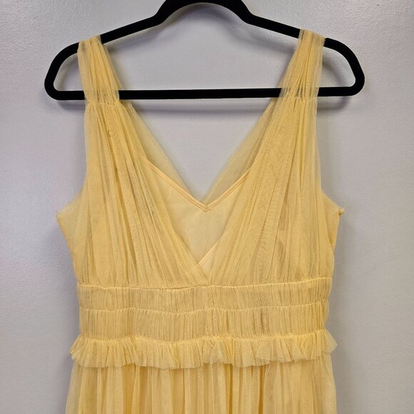 Zara Pastel Butter Yellow V-Neck Tulle Midi Dress Ruffle Ethereal Balletcore - Picture 9 of 16